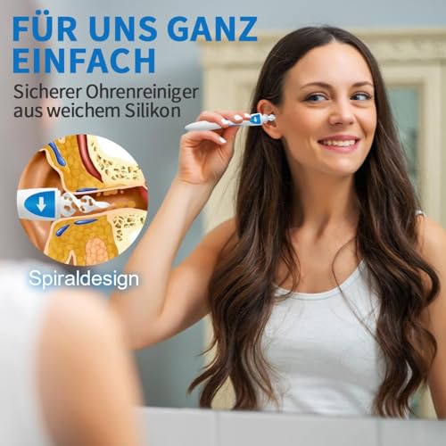 Ohrenschmalz Entferner,Q Grips Ohrenreiniger,Sicheres und Weiches 360 Grad Spirale Silikon Ear Cleaning Kit Mit 16 Sicheres Ersatzköpfen,Verbesserte Version für Erwachsene und Kinder
