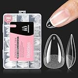 Beetles Gel Nail Tips Etch-X, Almond Short Fake Nails, 288pcs 12 Sizes, Press on Pre-Etched Half Matte Full Cover Acrylic False Nail Tips Almond Shape Nail Supplies Easy DIY Extension Gift for Women