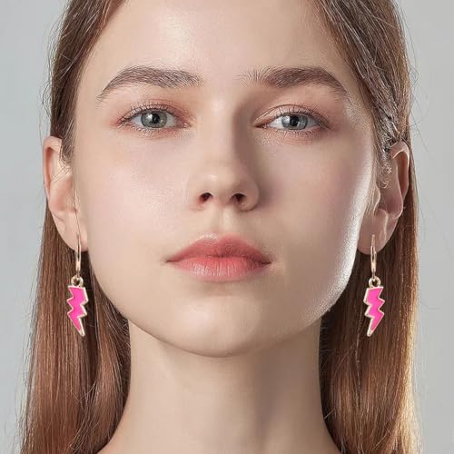 Image of Smiley Face Earrings Huggie Hoop Y2K Preppy Happy Lightning Bolt Heart Star Small Dangle Colorful Gold White Red Pink Yellow Blue Jewelry
