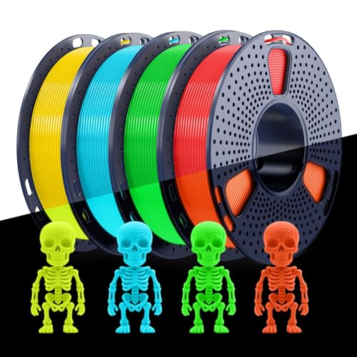Image of SUNLU Glow PLA Filament 1.75mm Bundle,3D Printer Filament Bundle Multicolor, Individually Vacuum Packed, 250g Spool, 4 Rolls, Yellow+Green+Blue+Red