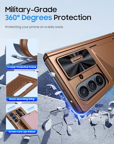 Image of for Samsung Galaxy Z Fold 7 Case with Card Holder RFID Blocking, Built in Slide Lens Cover & Hinge Protection & Screen Protector, Shockproof Wallet Case for Z Fold 7 (Desert Gold)