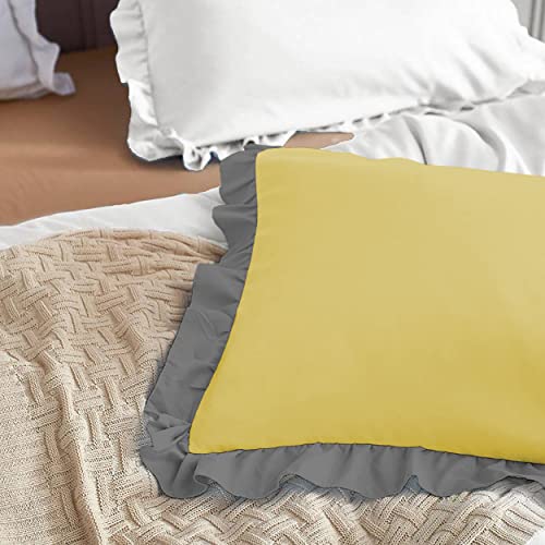 Image of YRM Bedding's Ruffle Beautiful Pillow Cover | Super Soft Elegant Premium Microfiber Frill Pillow Cover Set of 2 (20 inchx30 inch Inches) (Gold /Dark Grey)