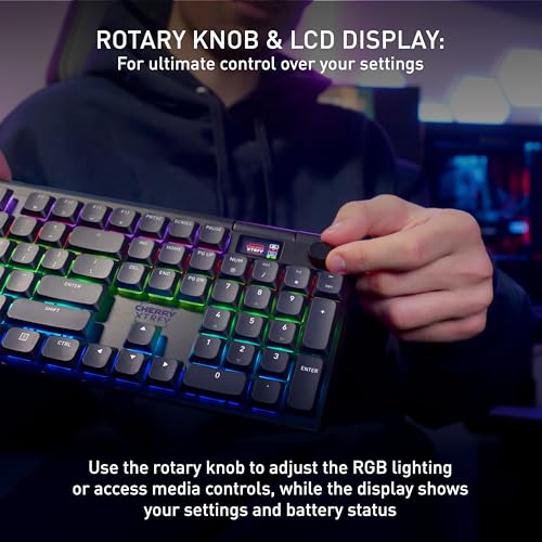 Image of MX 10.1 Wireless, Cordless Low-Profile Gaming Keyboard | Multi Device with Rotary Knob Display MX LP 2.0 Red Switches, Black