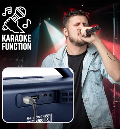 Image of ZEBRONICS Rocket 200 Portable Wireless Speaker with 20W Bluetooth 5.1, FM, USB, AUX, Deep Bass,Media & TWS, Microphone Input, Karaoke,Dual 5.08cm Drives,Call Function(Blue)