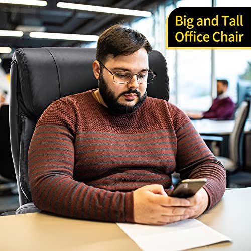 Chizzysit Big And Tall Office Chair For Heavy People 400Lbs, High Back Executive Office Chair With 2-Point Massage, Heavy Duty Office Chair Wide Seat With Strong Metal Base Quiet Wheels,Black #TOP1