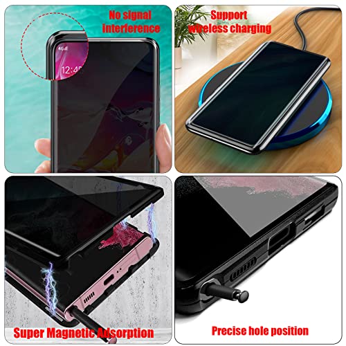 ZJRUI Galaxy S22 Ultra Privacy Magnetic Case, Double Sided Confidential Case Magnet Adsorption Metal Frame Tempered Glass Privacy Screen, Anti-Peep Protective Case for Samsung Galaxy S22 Ultra Silver - Image 7