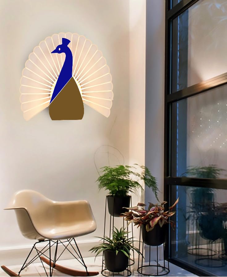 Image of Groeien 15watt LED Sconce Peacock Shape Modern Transparent Indoor Home Acrylic Wall Lamp for Bedroom, Livingroom, Indoor- Warm White (Peacock-15watt, 1)