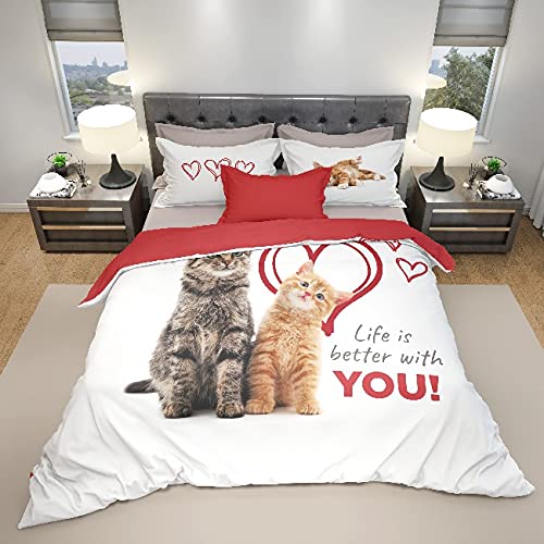 Homemania 014252 Cats Duvet Cover Set for Bed Multicoloured, 250 x 200 cm