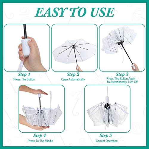 Sanwuta 12 Pcs Transparent Folding Umbrella Full Automatic Clear Foldable Auto Open Close Umbrellas for Rain Wedding4