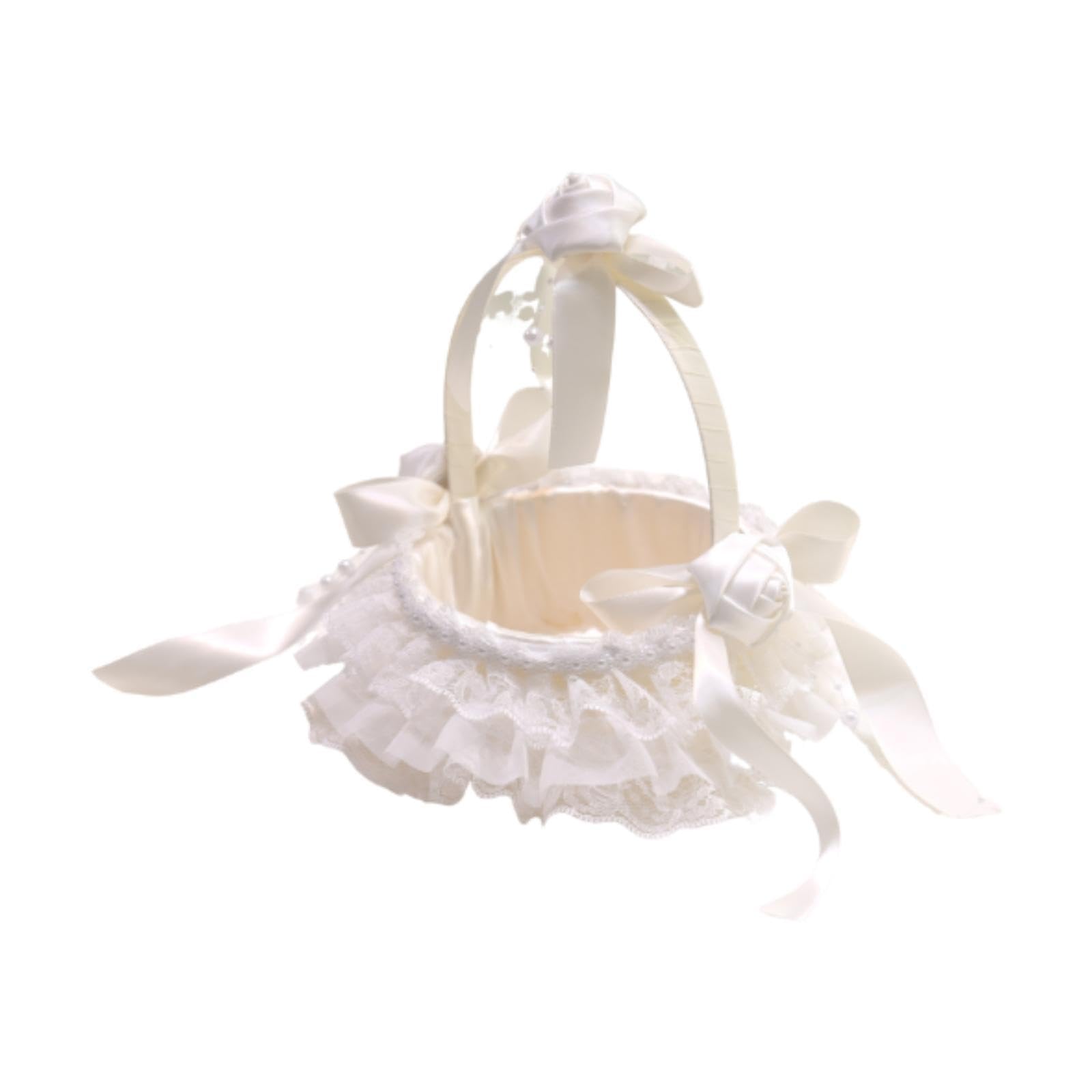 UJEAVETTE Lace Basket Handled Ornament Wedding Flower Basket for Holidays Cafe Parties Lace Rose Handle-image-13
