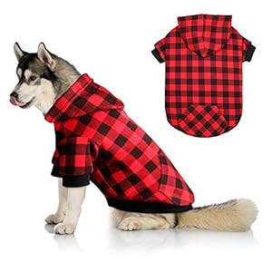 Red Plaid Dog Hoodie Sweater for Large Dogs Pet Clothes with Hat and Pocket（L）