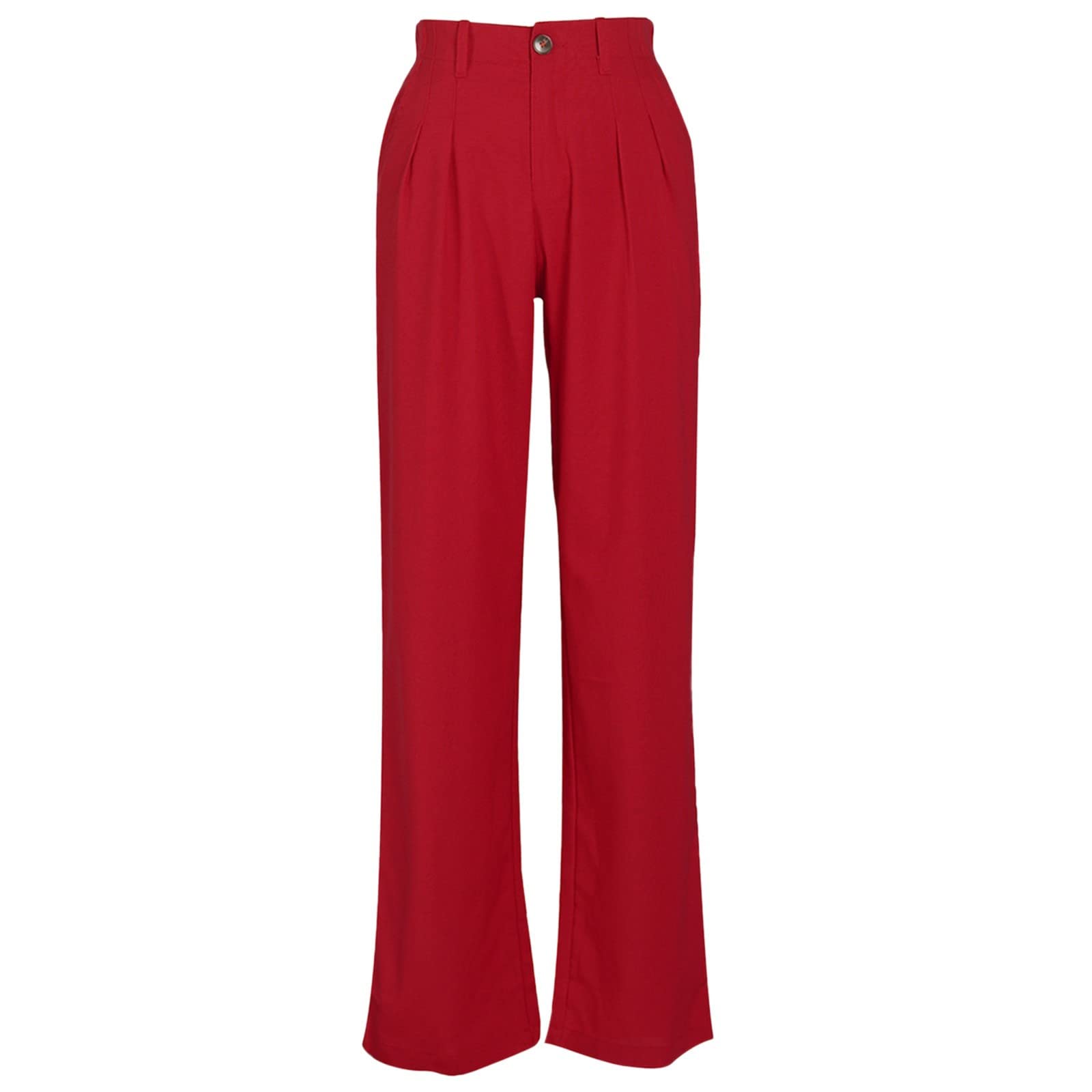 YOLAI Women Casual Solid Color Pants Summer Breathable Straight Leg Pants Flowy Business Work Trousers with Pockets