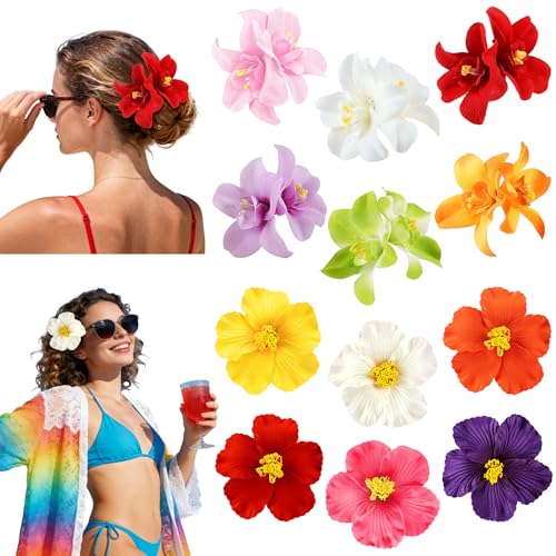 12 Pack Hawaiian Flower Hair Clips for Women Plumeria Flower Hair Clip