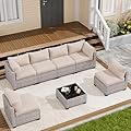LOUVIXA 7 Piece Outdoor Patio Furniture Set, Outdoor Sectional Sofa, Wicker Rattan Patio Furniture, Patio Conversation Set with Coffee Table & Cushions