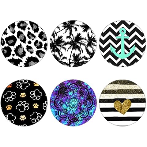 caelpley 6 Pack Phone Grip,Cell Phone Holder For Smartphone,Finger Kickstand Rotation Stand - Heart Palm Tree Mandala Anchor Paw Print Black Leopard Cover