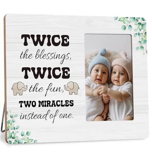 Image of DIMSEOIUS Twins Baby Picture Frame, Twin Mom Gifts Photo Frame, Two Miracles Instead of One Fits 4x6 Photo