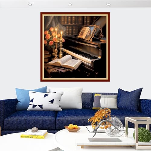Image of Findvoor Stamped Cross Stitch Kits for Beginners Full Range of Cross Stitching Embroidery Pattern for Adults, 11CT DIY Needlepoint Embroidery Starter Kits-Candlelight Piano 17.7x17.7 inch
