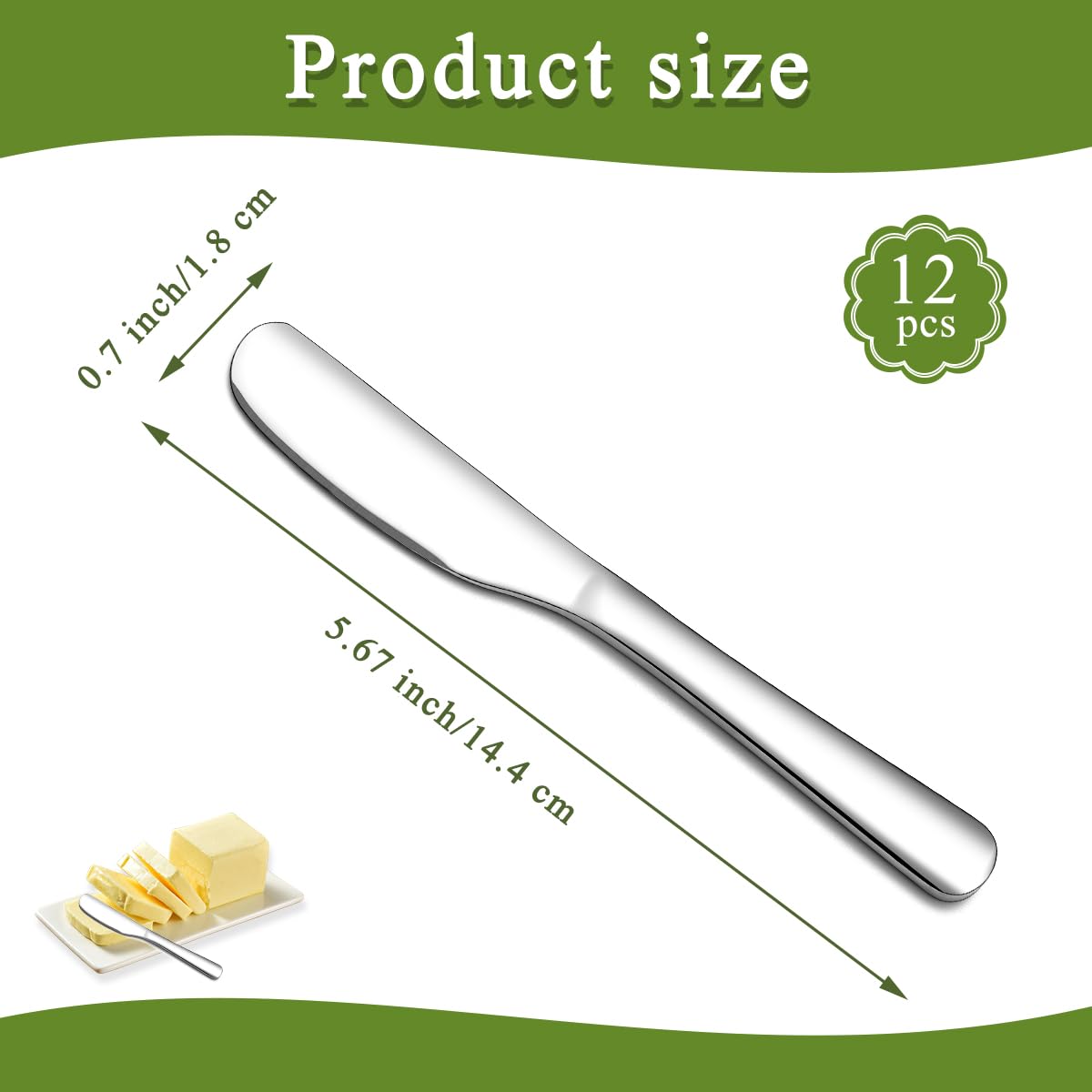 HOMQUEN Cuchillo de mantequilla de acero inoxidable, esparcidor de mantequilla multifuncional, perfecto para cocina, restaurante y fiestas, práctico utensilio de cocina, juego de 12 piezas