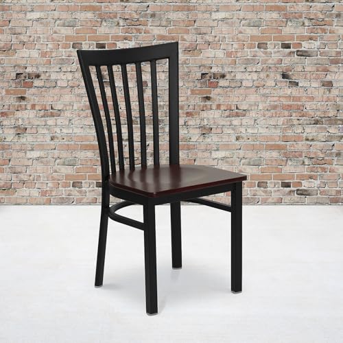 Image of Flash Furniture 2 Pk. HERCULES Series Black School House Back Metal Restaurant Chair - Mahogany Wood Seat