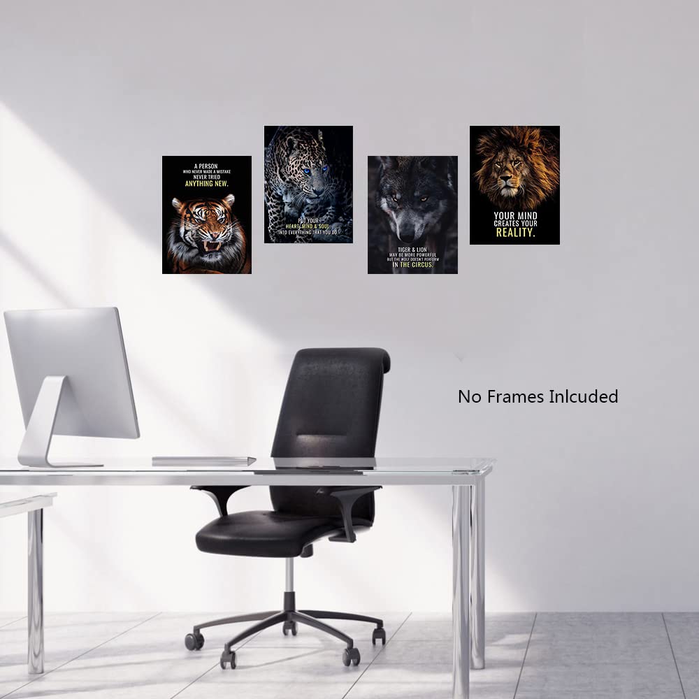 3 Tier-Motivationsposter - Löwe, Tiger, Leopard Mit Zitaten Auf Leinwand 30x45cm