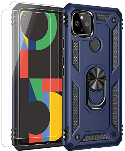 ComoUSA Phone Case for Pixel 4A 5G Case with HD Screen Protector (2 Packs Not fit Pixel 4A 4G). Google Pixel 4A 5G Case Kickstand 15ft. Drop Tested Protective for Google Pixel 4a 5G Phone (Blue)