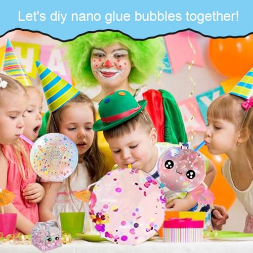 Nano Tape,28 Stück Nano Tape Bubbles Set für Kinder Doppelseitiges Klebeband DIY Craft mit Pailletten Aufkleber Dekorieren & Spielen für Jungen und Mädchen,Party Favours Gifts(Transparente+Rosa)