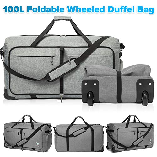 Wheeled Duffle Bag Luggage - 100L Large Rolling Duffel Bag 30 inch Folding Duffle Bag For Travel - Packable Duffle Bag With Rollers (Snow Gray)
