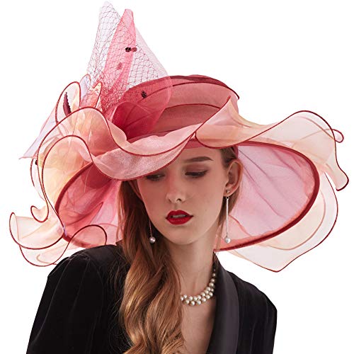 Sombrero de organza para mujer con ala ancha para boda miniatura 2