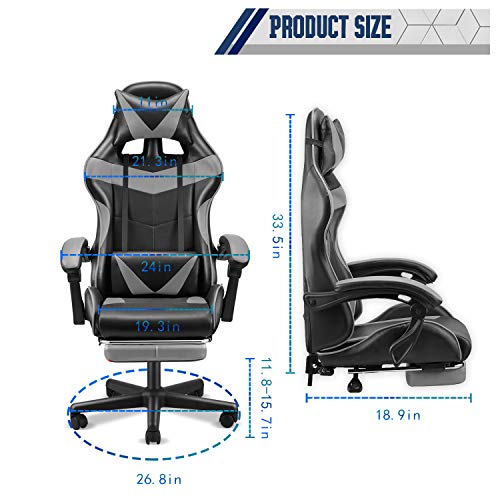 FERGHANA PC Gaming Chair,Racing Chair for Gaming,Computer Chair,E-Sports Chair,Ergonomic Office Chair with Retractable Footrest and Adjustable Headrest and Lumbar Support(Grey) - Thumbnail 7
