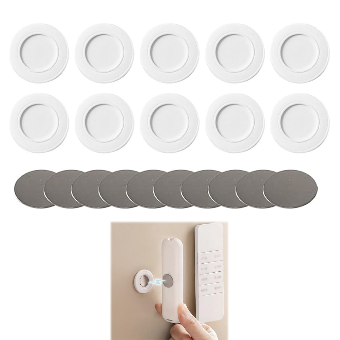 HSKRKOW 10 Piezas Soporte Mando Pareda Distancia, Soporte Magnético De Pared Para Mando A Distancia, Sin Agujeros De Perforación, Soporte Mando Pared Para El Hogar, Escuela(Blanco)