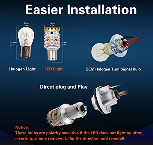 Image of LASFIT 1156 BA15S P21W 7506 LED Front Rear Turn Signal Light Blinker Bulbs with CANBUS Anti Hyper Flash, No Load Resistor Need, Upgraded Intelligent Version- Amber Yellow (Pack of 2)
