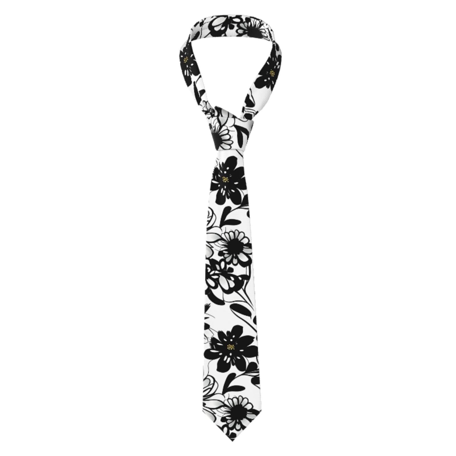 Yyoretp Mens Black and White Flowers Print Necktie silk tie cufflinks for work official business Formal wedding.