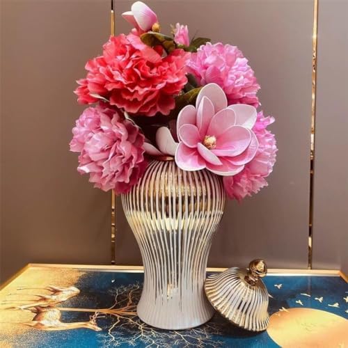 European Luxury Plating Floral Temple Ginger Jar Vase China Ming Style Unique Creative Antique Ceramic Vase for Home Decor Living Room Office -A:high 30 cm (C:high 30 Cm) image 5