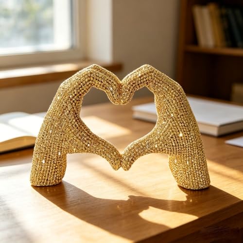 Estatua moderna corazón manos doradas decorativa miniatura 4