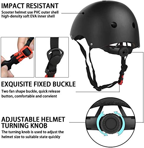 KAMSANG Protective Gear Set with Knee Elbow Pads and Wrist Guards, Kids Adjustable Helmet Set for Bike Skateboarding Roller Blading Scooter Riding Bicycling Roller Skating and More (Black, Small) - Thumbnail 3