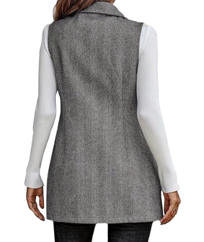 SEMATOMALA Wool Blend Long Vest for Women Sleeveless Tweed Blazer Jacket Longline Cardigan Outerwear2
