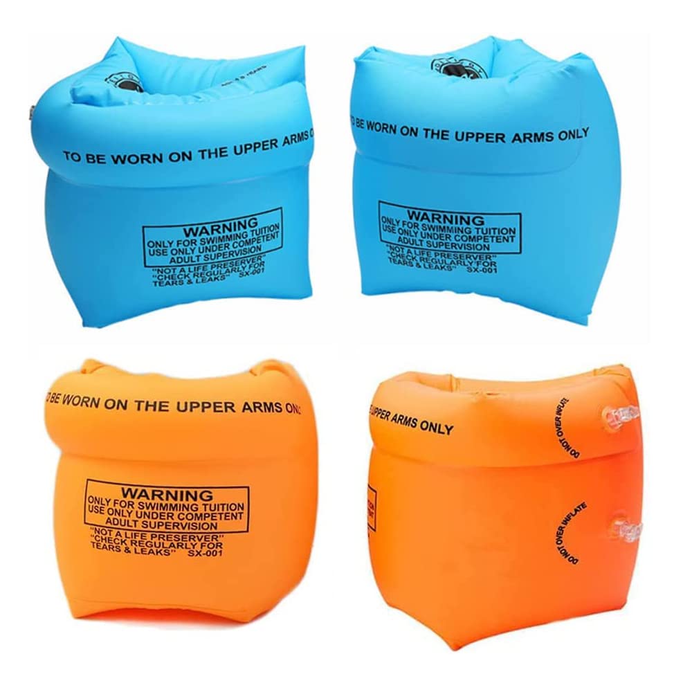 Photo 1 of 2-4 Pcs Inflatable Arm Swimming Floaties Bands, Floatation Water Wings, Swimming Arm Ring Floatie for Children and Adults 30-150LBS (Blue & Orange)