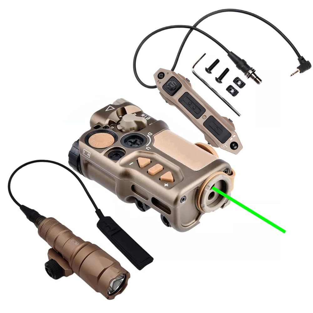 Metal RD-X Box Aiming Laser Sight(with IR Laser+Green Laser), & M300a Strong LED White Flashlight, & Modular Dual Wire Remote Pressure Switch(SF+2.5 Plug) Combo,DE