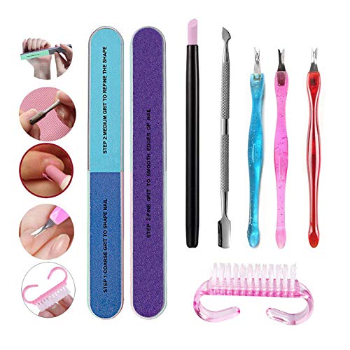 Nail Art Cuticle Remover Pusher Clippers Trimmer Nail File Buffer Dead Skin Removal Manicure Kit Personal Care (Style 1)
