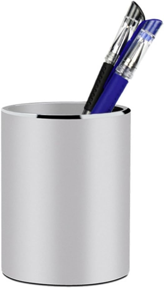 HYUAN Pen Holder Single Hole Round Metal Pencil Holder with Anti-Slip Silicone Bottom Office Desk Deco A378 Silver