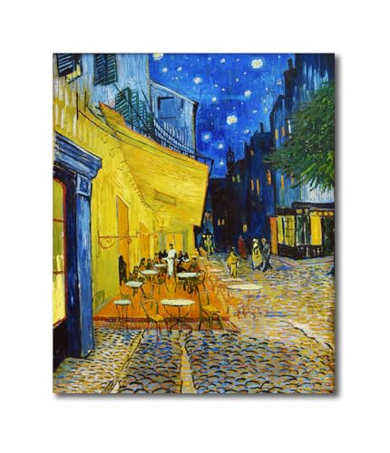 Image of Sikhash Vincent van Gogh Canvas Paintings Cafe Terrace at Night Post-Impressionist Art | Famous Artist Wall Decor for Office | 23x19 Inches Unframed