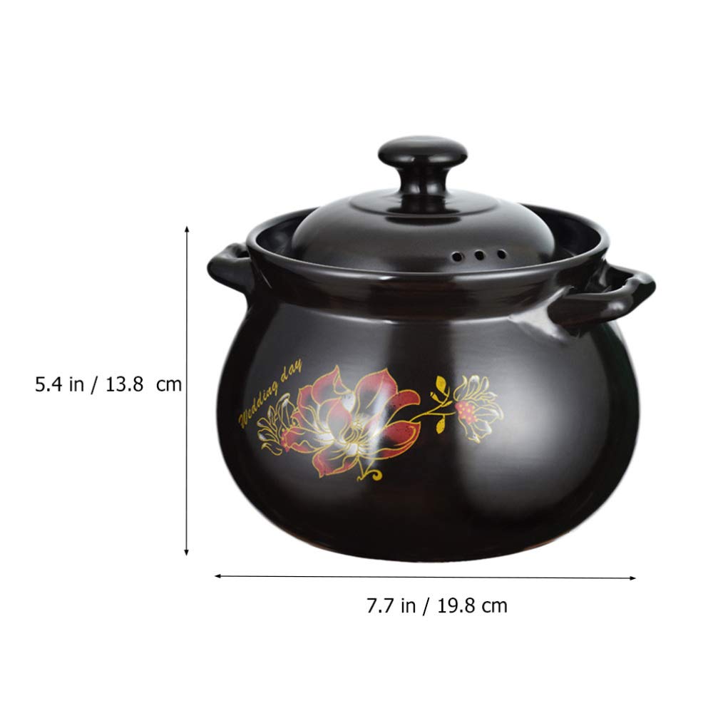 Hemoton Casserole en céramique anti-adhésive 2,8 L en faïence avec couvercle pour ragoût, soupe, résistant aux rayures (noir)