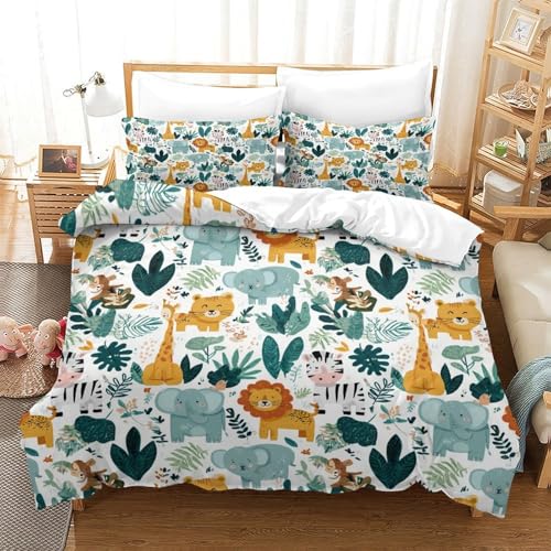 Housse de couette microfibre hypoallergénique lit animaux jungle - 3