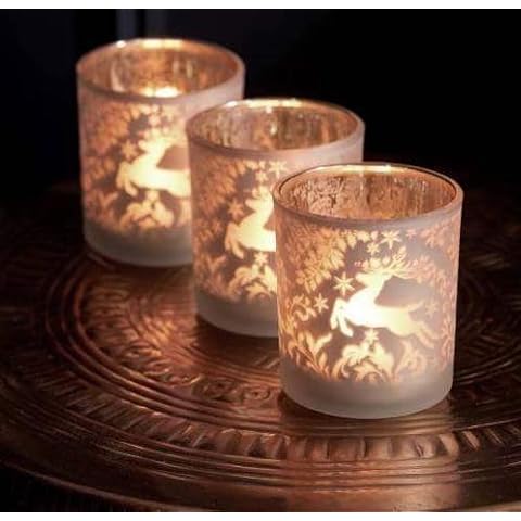 Gold Glass Silhouette Reindeer Tea Light Holder Cover