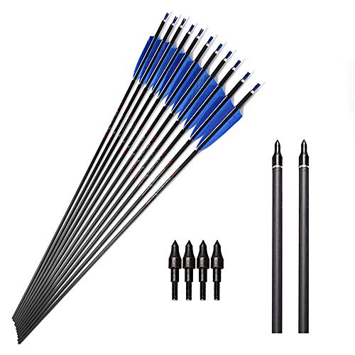 ACCMOS 12 Piezas Tiro al Arco Caza Flecha de Carbono Puro ID6.2mm 32 Pulgadas Columna Vertebral 250 300 340 400 500 600 700 800 Objetivo Disparo Flechas para Arcos Disparo 五点： (Spine 800)