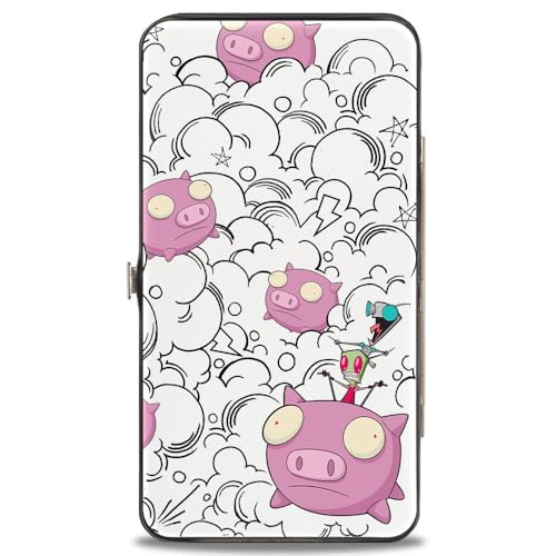 Nickelodeon Wallet, Hinged, Invader Zim Zim and GIR and Piggy Doddles White Black, Vegan Leather