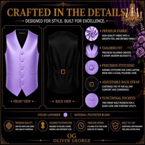 Image of Oliver George 4pc Men's Solid Formal Suit Waistcoat Tuxedo Dress Vest Necktie Bowtie Handkerchief Set for Suit or Tuxedo
