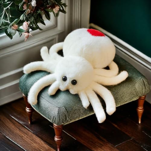 XItbyja Halloween Spider Plush,Spider Stuffed Animal Toy,Cute Spiders Plushie,9.8inch Huggable Jumping Spiders Toy,Adorable Pillow Doll for Kids Halloween Decor,White