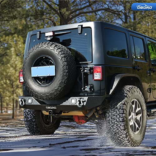 Oedro Rear Bumper Combo Compatible For 07-18 Jeep Wrangler Jk & Unlimited With 2" Hitch Receiver & 2 D-Ring & 2X Square Led Lights, Star Guardian Design, Upgraded Textured Black Rock Crawler Off Road #TOP6
