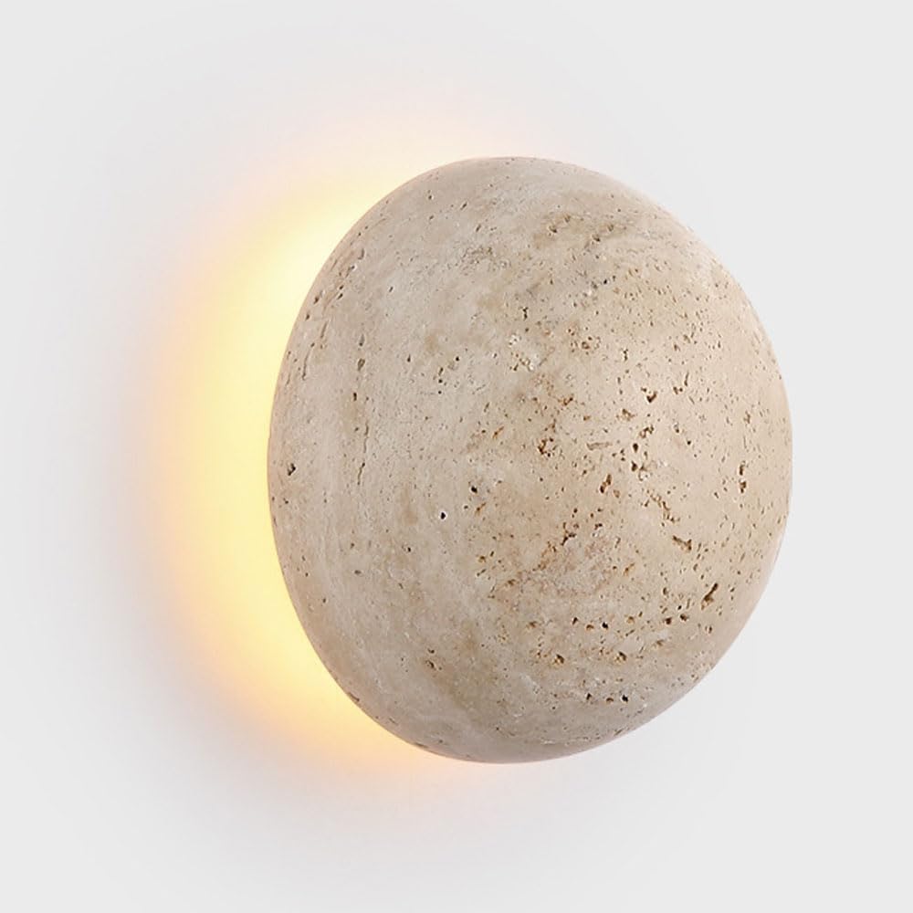 GUOGUOSM Creative Round Wall Light, Modern Minimalist Style Indoor Wall Lamp, 5.9in Yellow Travertine Wall Sconce, Bedside Corridor Living Room Decorative Lighting Fixtures
